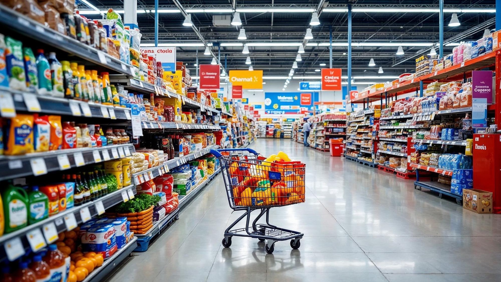 Blurry department store racks with colorful products realistic design highly detailed