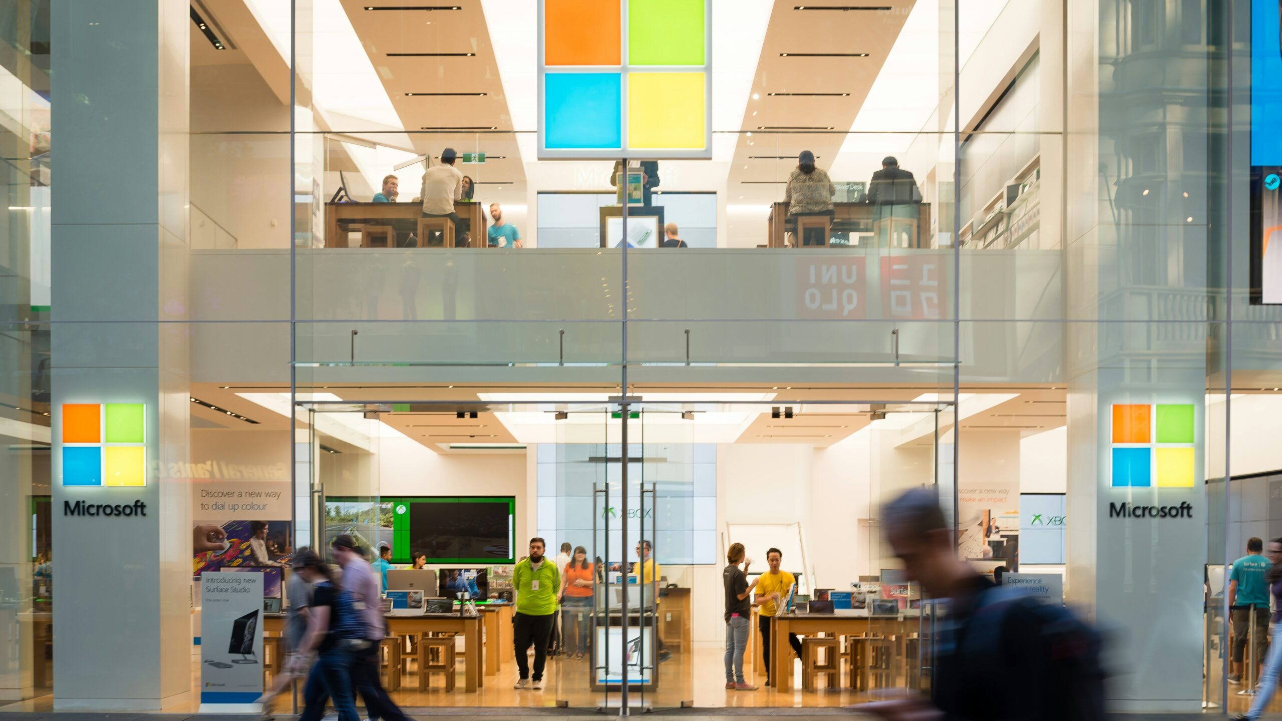 a group of people in a building