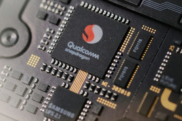 Close-up of a smartphone's internal qualcomm snapdragon processor.