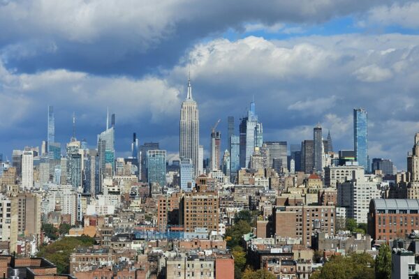 a view of a large city with tall buildings