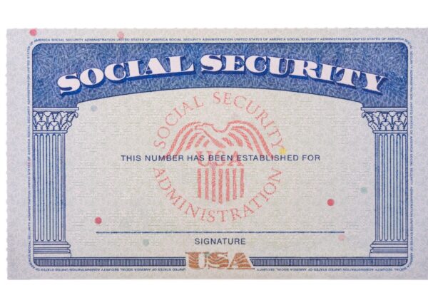 Blank and empty unfilled USA social security card isolated against a white background