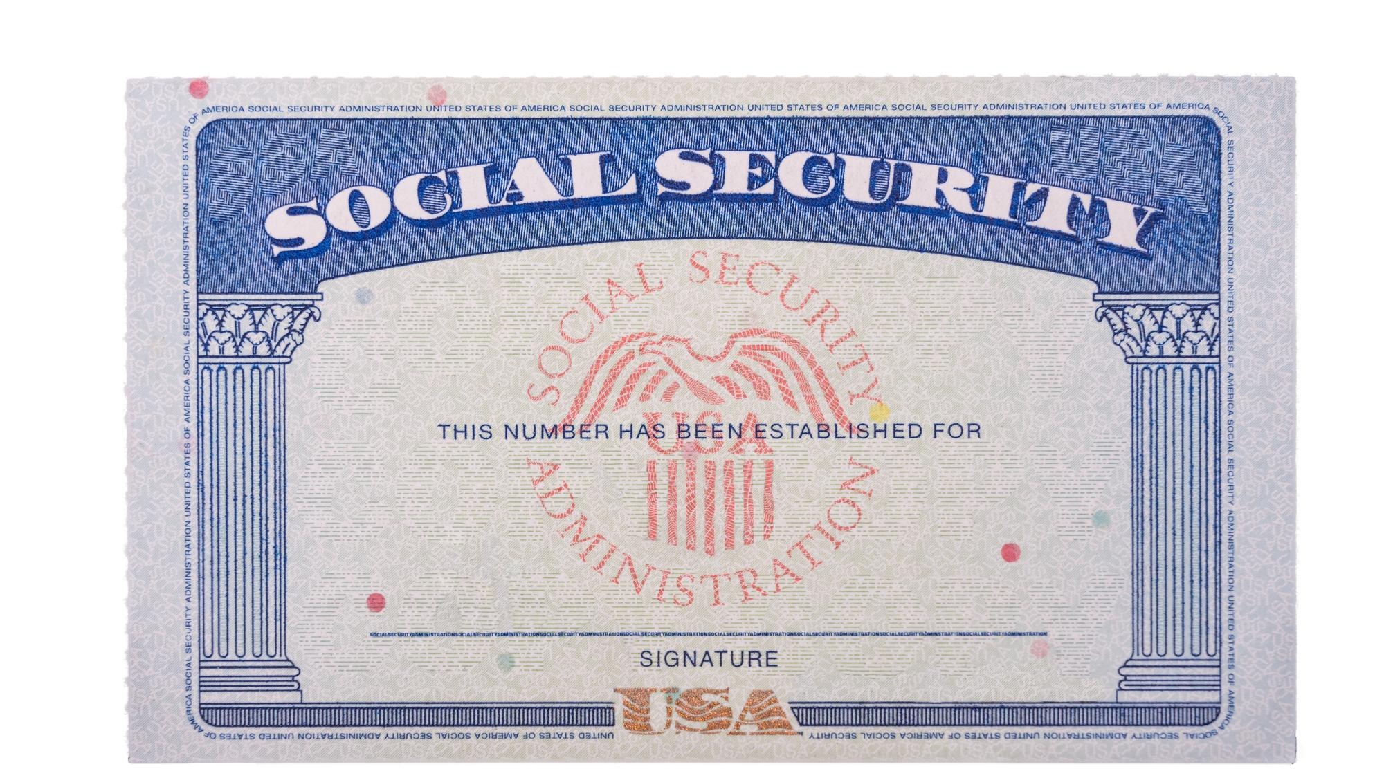 Blank and empty unfilled USA social security card isolated against a white background