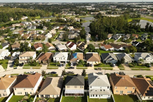 Aerial view of residential area surrounded by houses in Florida
