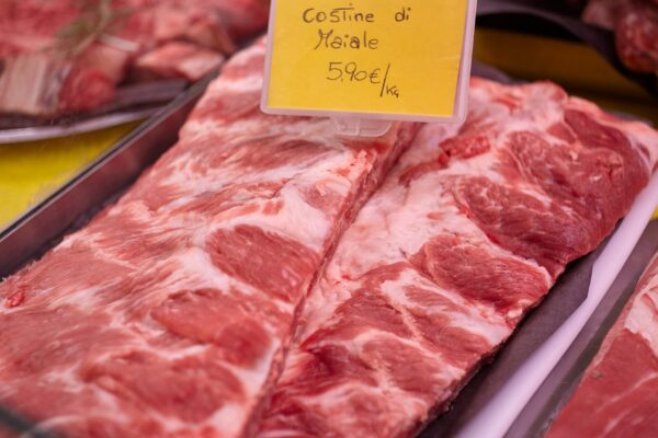 Various Meat cuts exposed in the butchery fridge counter