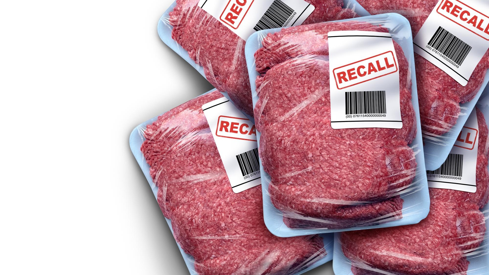 Ground Meat Recall concept as a symbol of contaminated beef or Bacterial outbreak with salmonella or listeria foodborne illness causing food poisoning dangerous bacteria as a public health risk