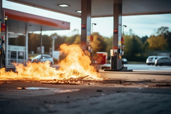 Fire at a gas station in daytime