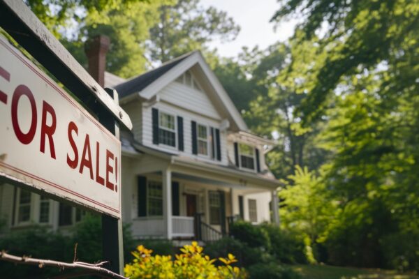 Housing available for purchase with a for sale sign