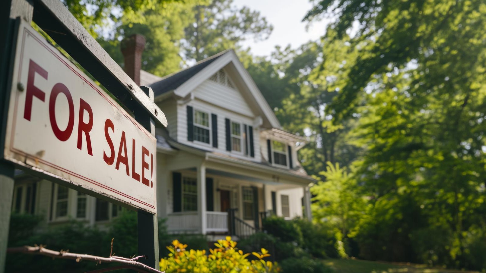 Housing available for purchase with a for sale sign