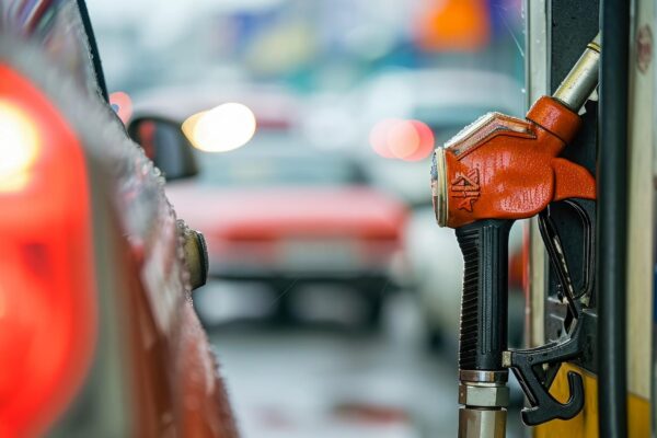 closeup of a gas pump with a high price tag