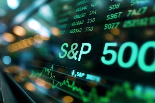 S and p 500 index showing on a computer screen with financial data in background