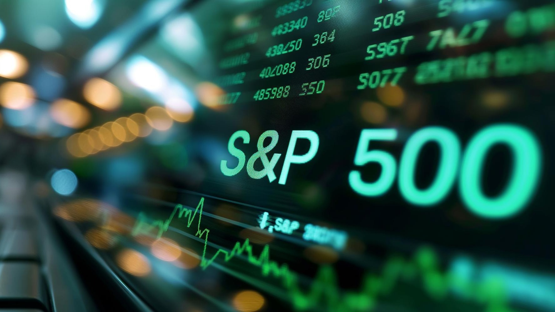 S and p 500 index showing on a computer screen with financial data in background