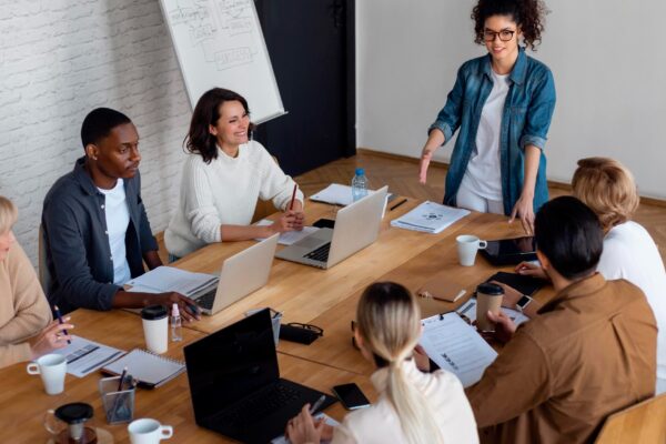 People in business meeting high angle