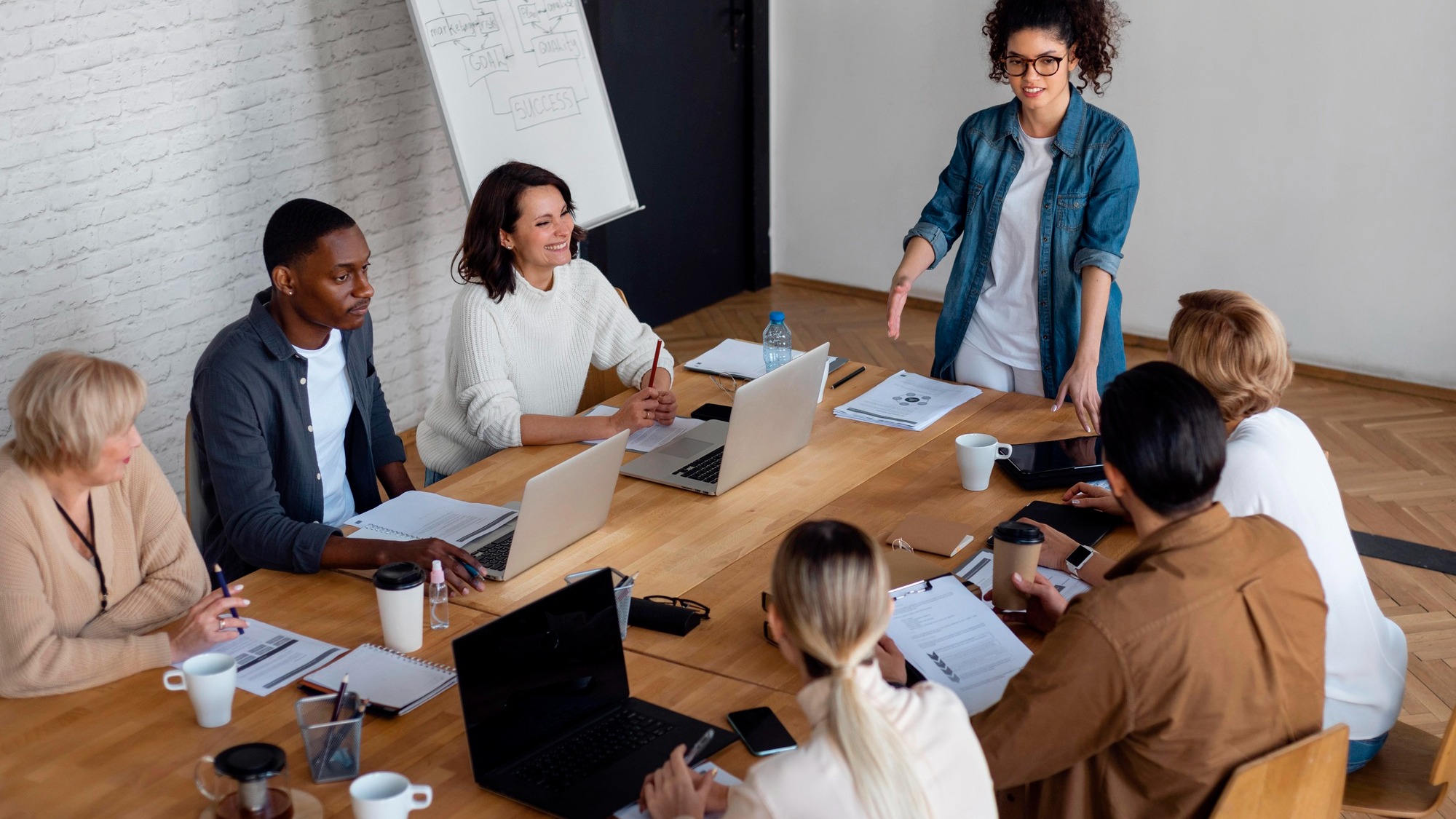 People in business meeting high angle