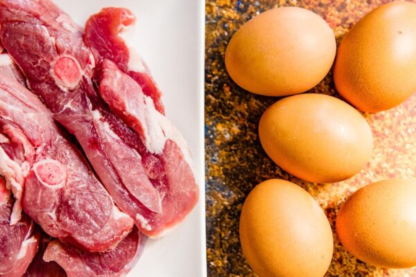 High angle view of eggs in plate on table