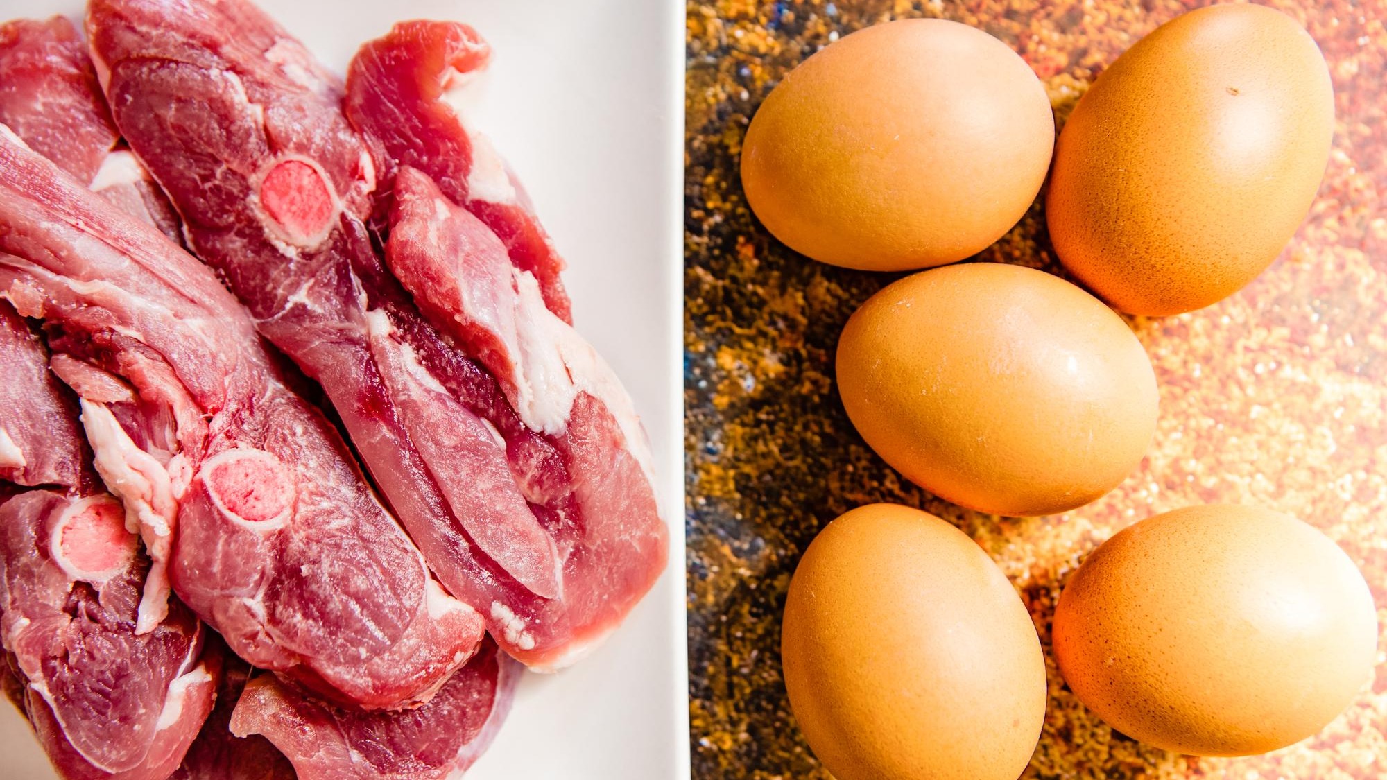 High angle view of eggs in plate on table