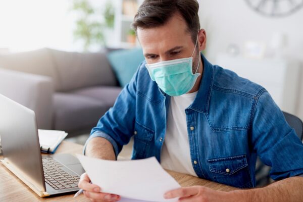 Working at home over computer and documents
