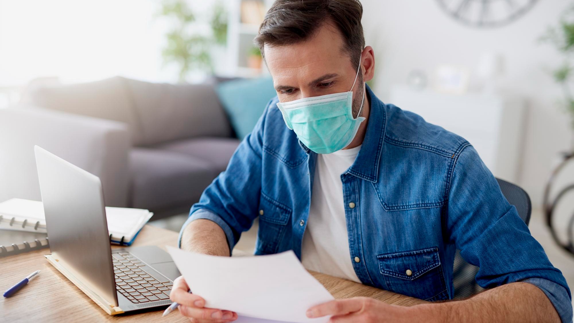 Working at home over computer and documents