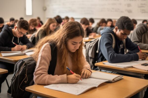 Hispanic Students Listening to a Lecturer student classroom writing