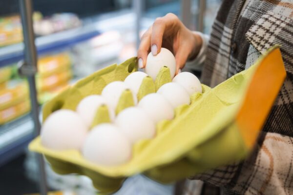 Girl holding a package of eggs in her hands