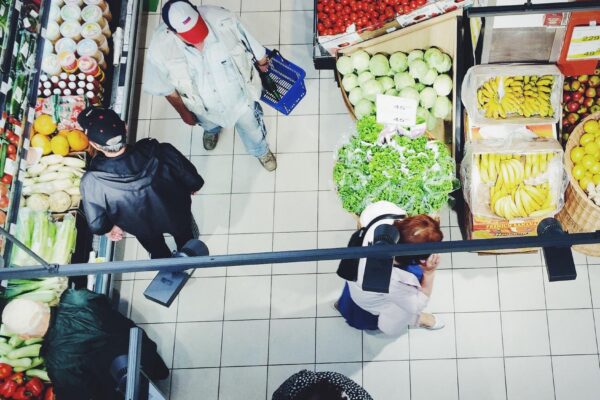 High angle view of vegetables for sale in market