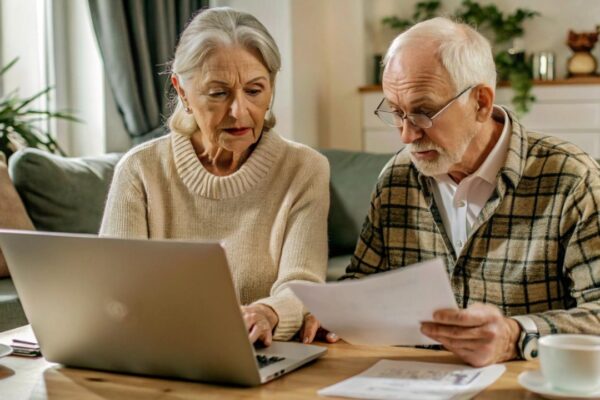 woman man senior bill finance retirement couple home document calculator paper wife budget elderly together mature old retired paperwork tax