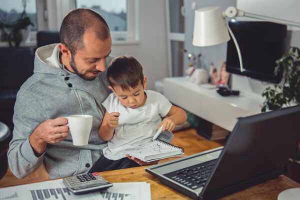 Father with son at home