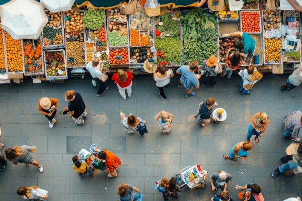People enjoying farmers markets A Minimalist image generative ai