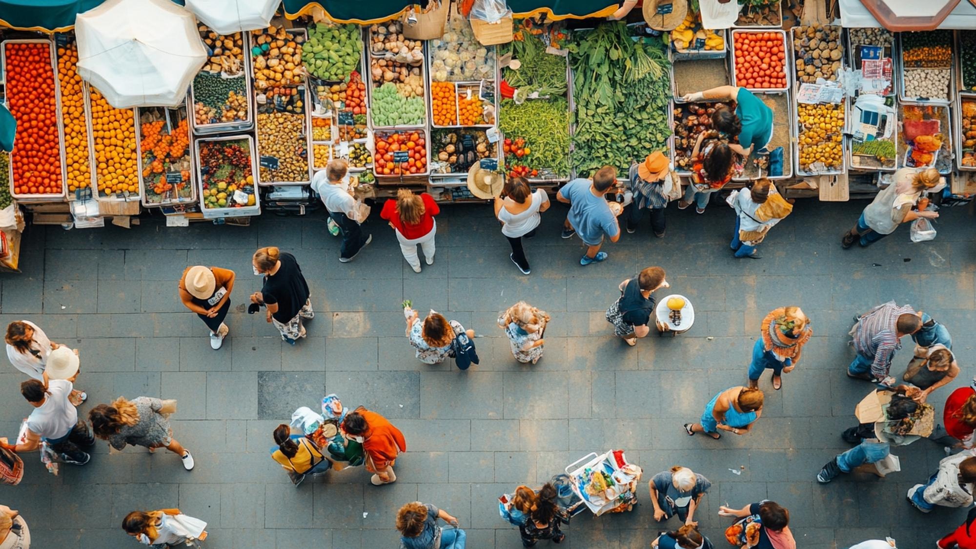 People enjoying farmers markets A Minimalist image generative ai