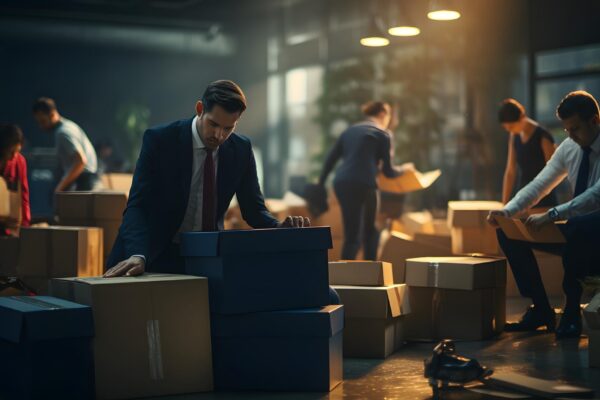 A Difficult Goodbye Employees Leaving the Office After Layoffs Highlighting Emotional Impact