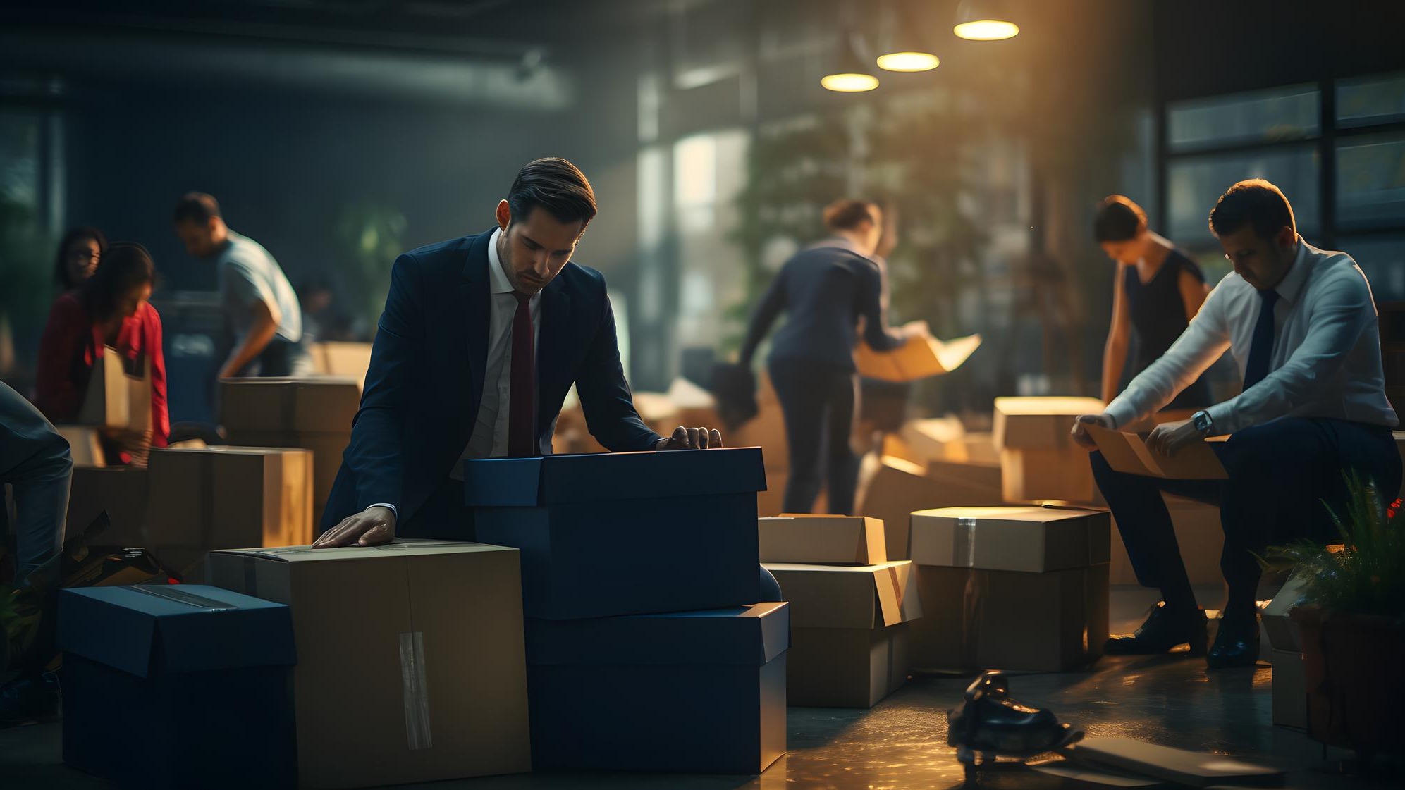 A Difficult Goodbye Employees Leaving the Office After Layoffs Highlighting Emotional Impact
