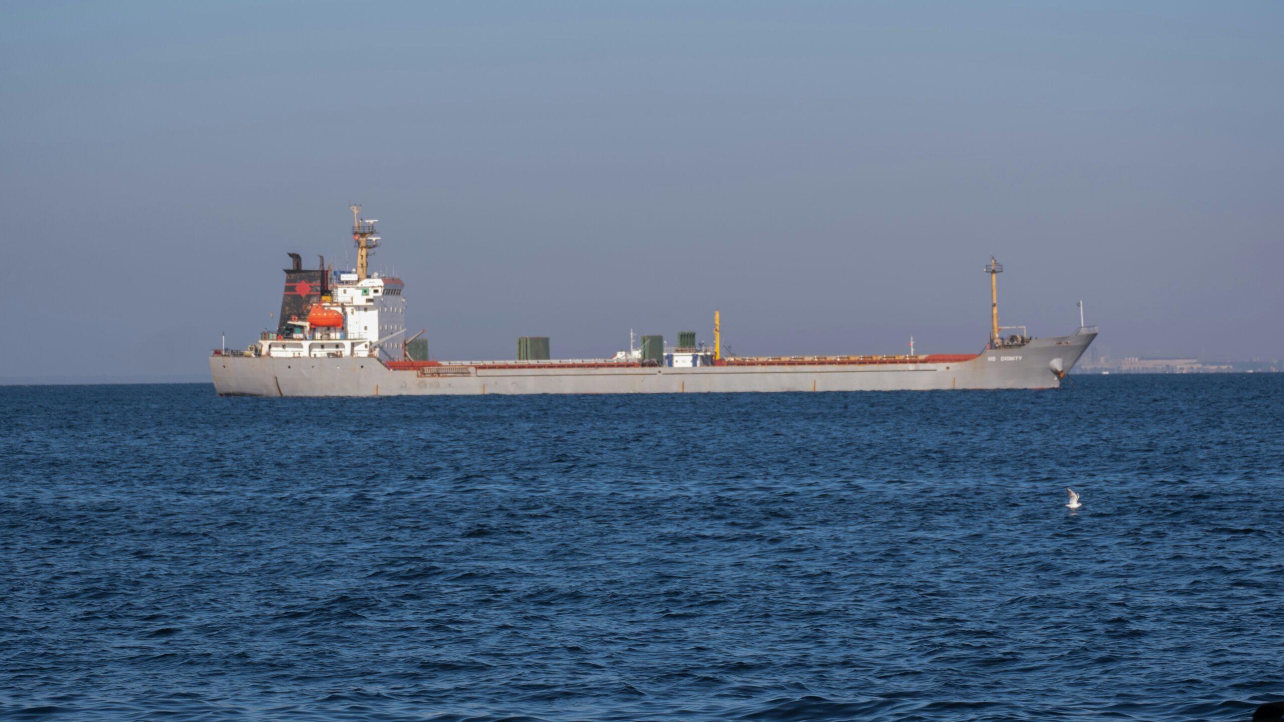A large cargo ship in the middle of the ocean
