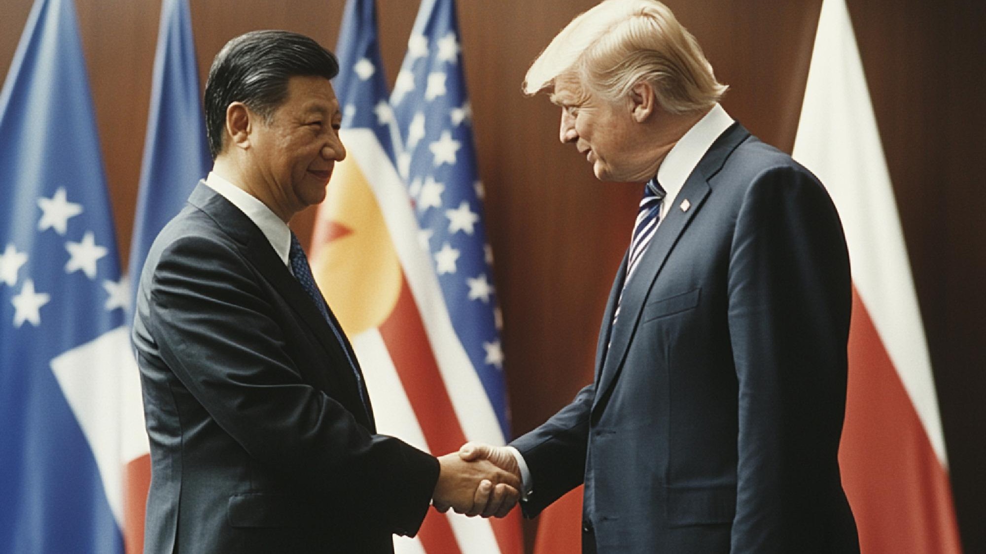 An image of a bilateral negotiation between two countries focusing on trade or security issues