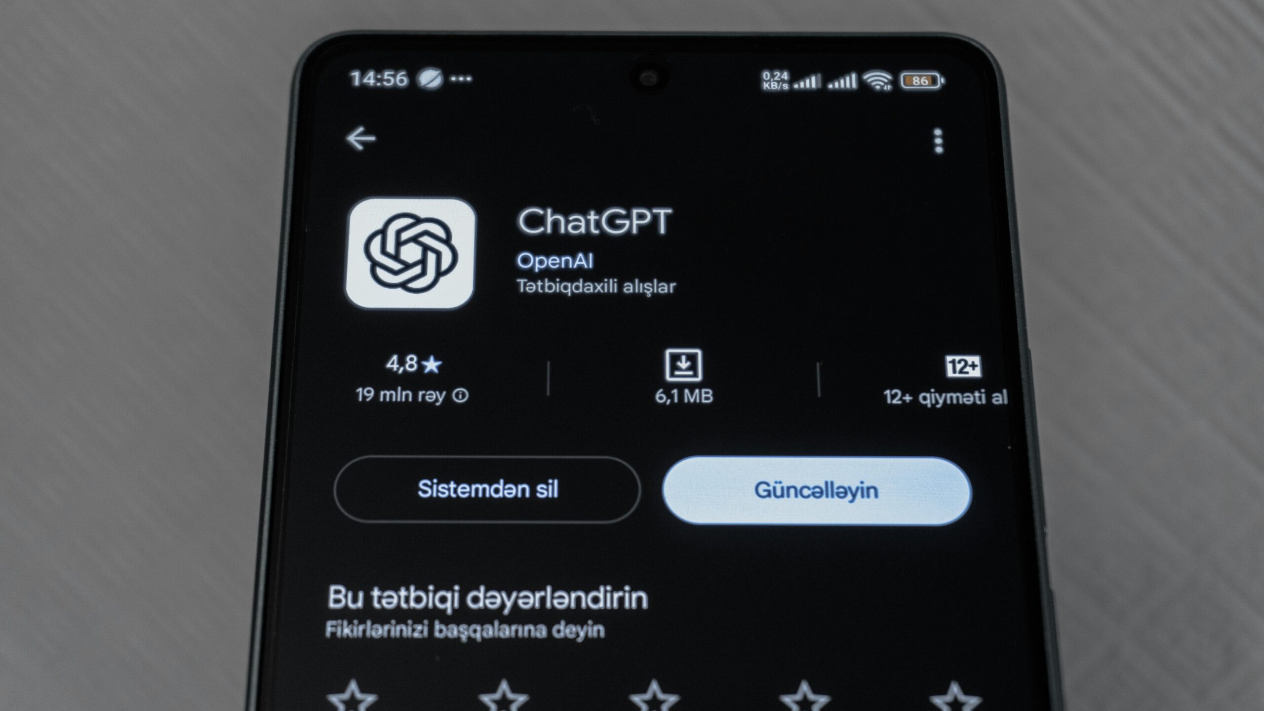 Smartphone screen displaying chatgpt app details.