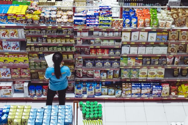 woman checking labels