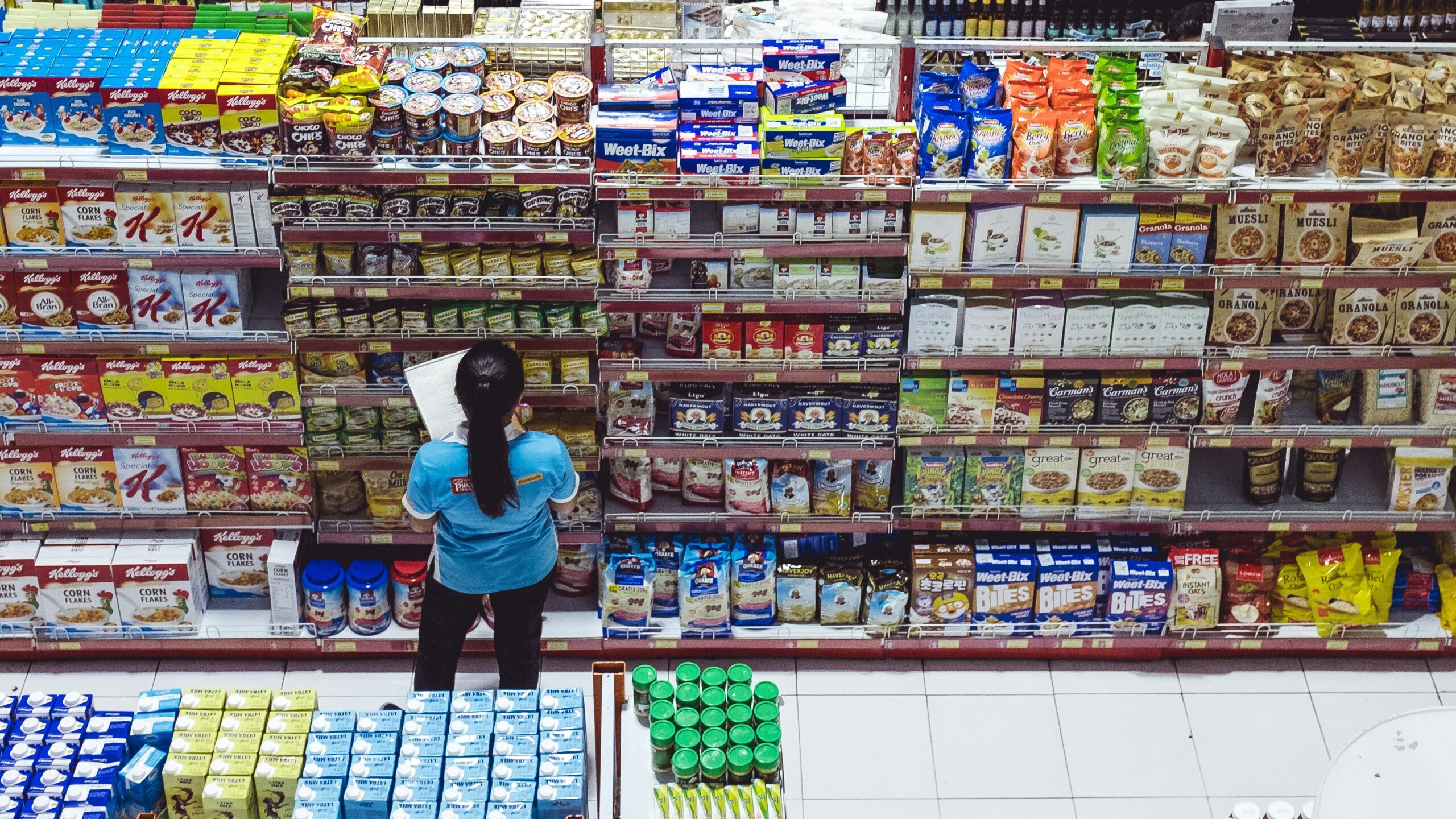 woman checking labels