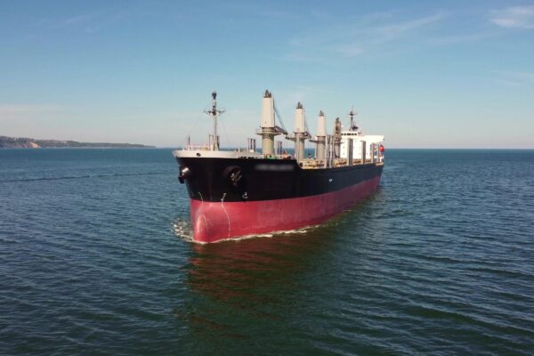 Large general cargo ship tanker bulk carrier aerial view