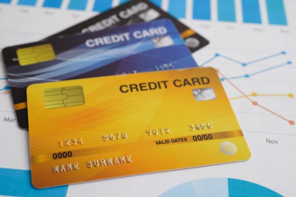 Credit card on graph paper for online shopping security finance business