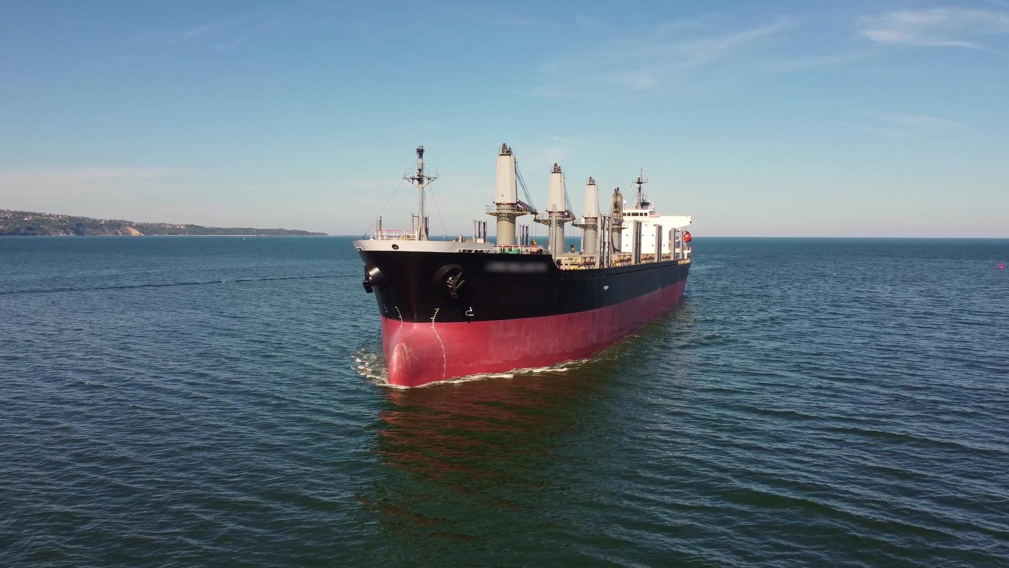 Large general cargo ship tanker bulk carrier aerial view