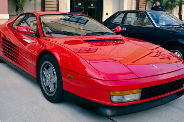 Ferrari Testarossa (in front of an early Honda Prelude) at the Houston Coffee and Cars meet in January 2012