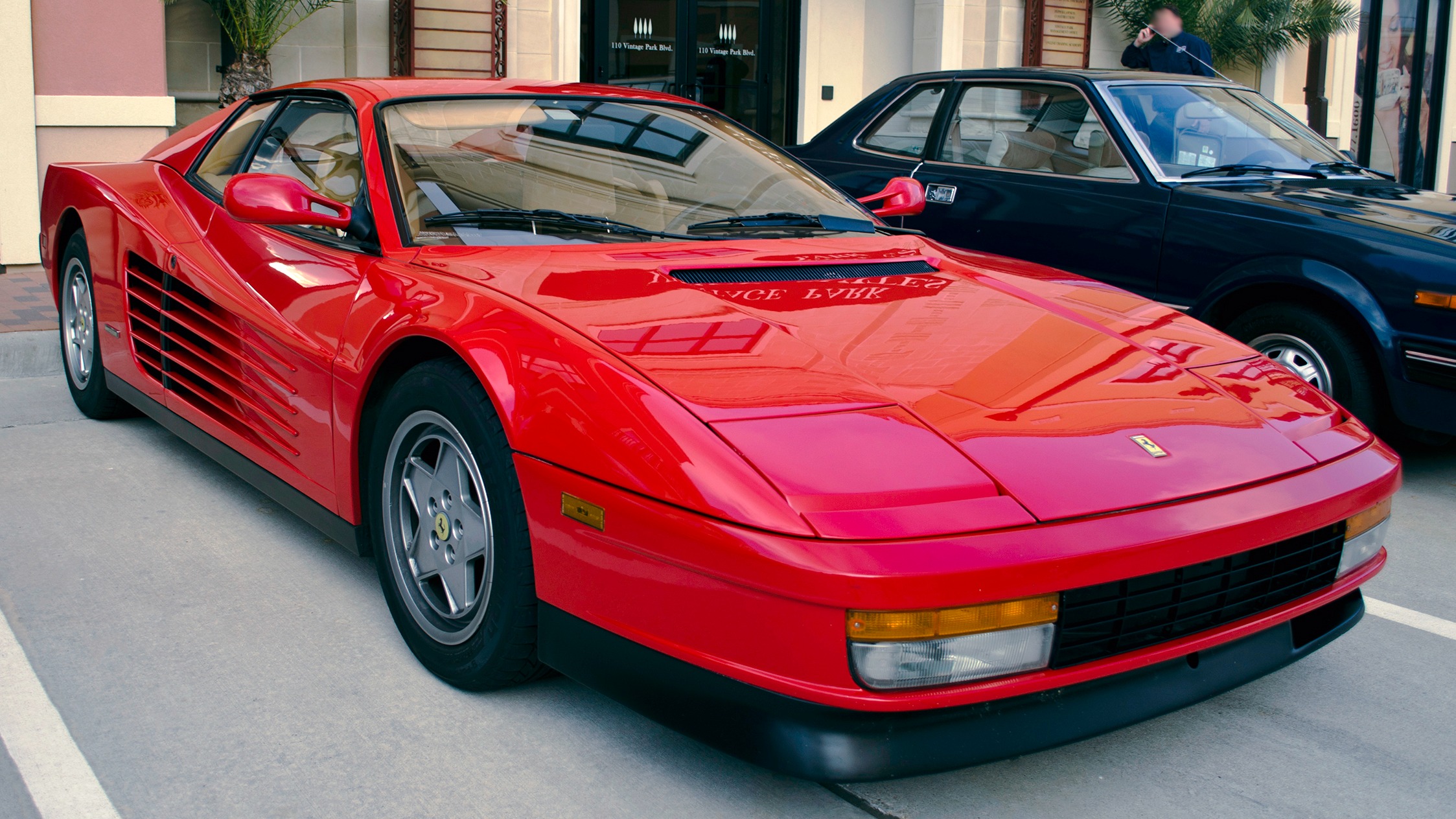 Ferrari Testarossa (in front of an early Honda Prelude) at the Houston Coffee and Cars meet in January 2012