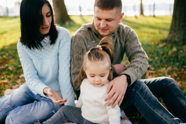 Family in green nature together