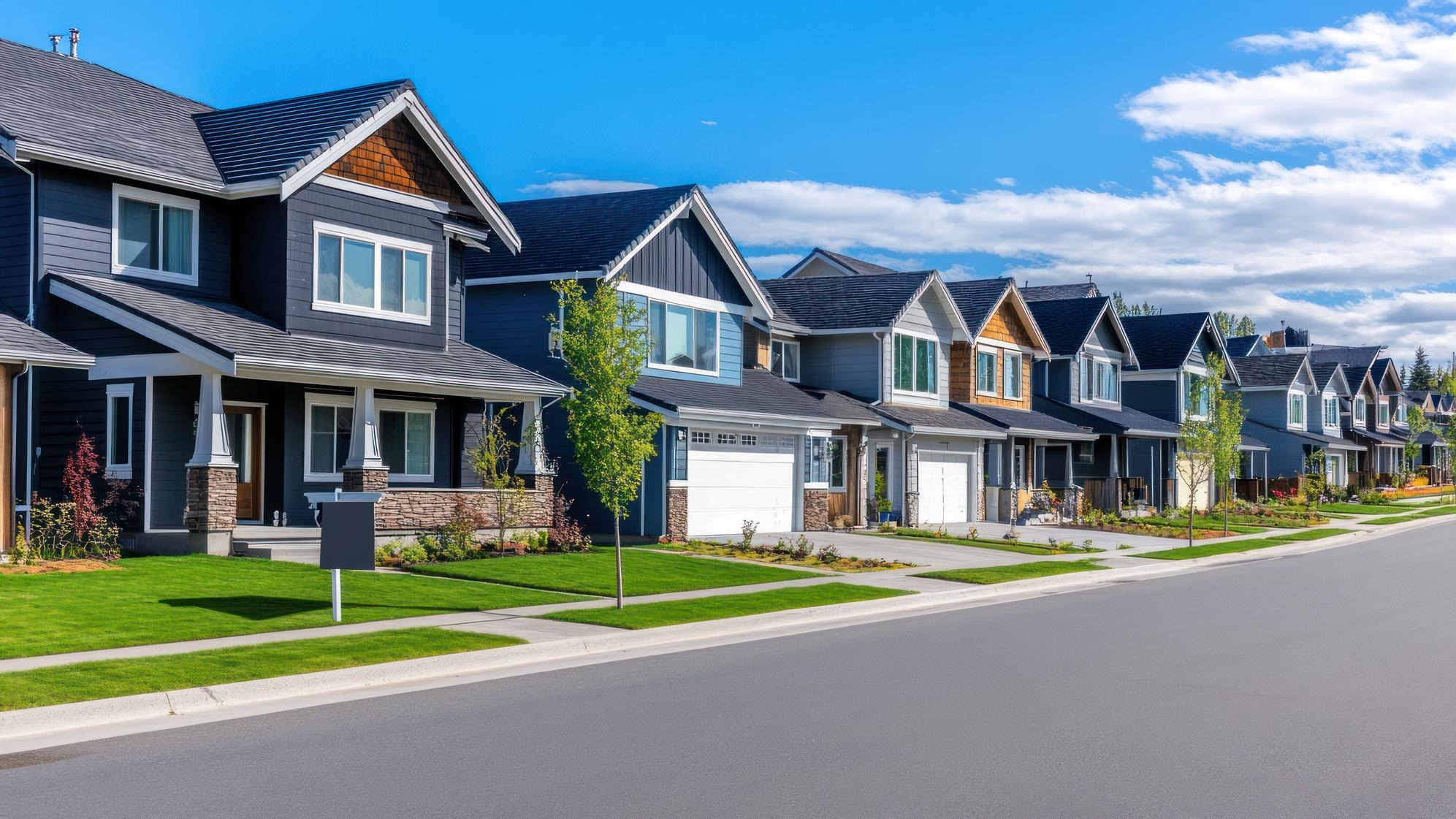 Suburban Homes Lined Up On Street