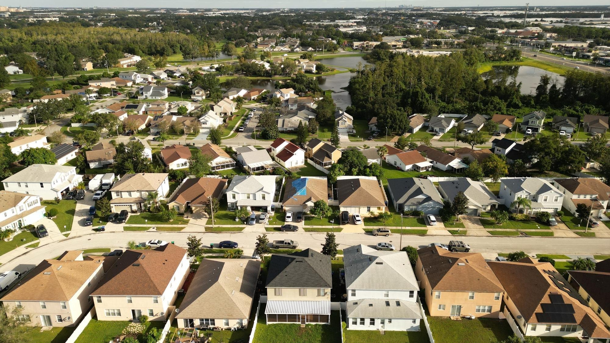 Aerial view of residential area surrounded by houses in Florida