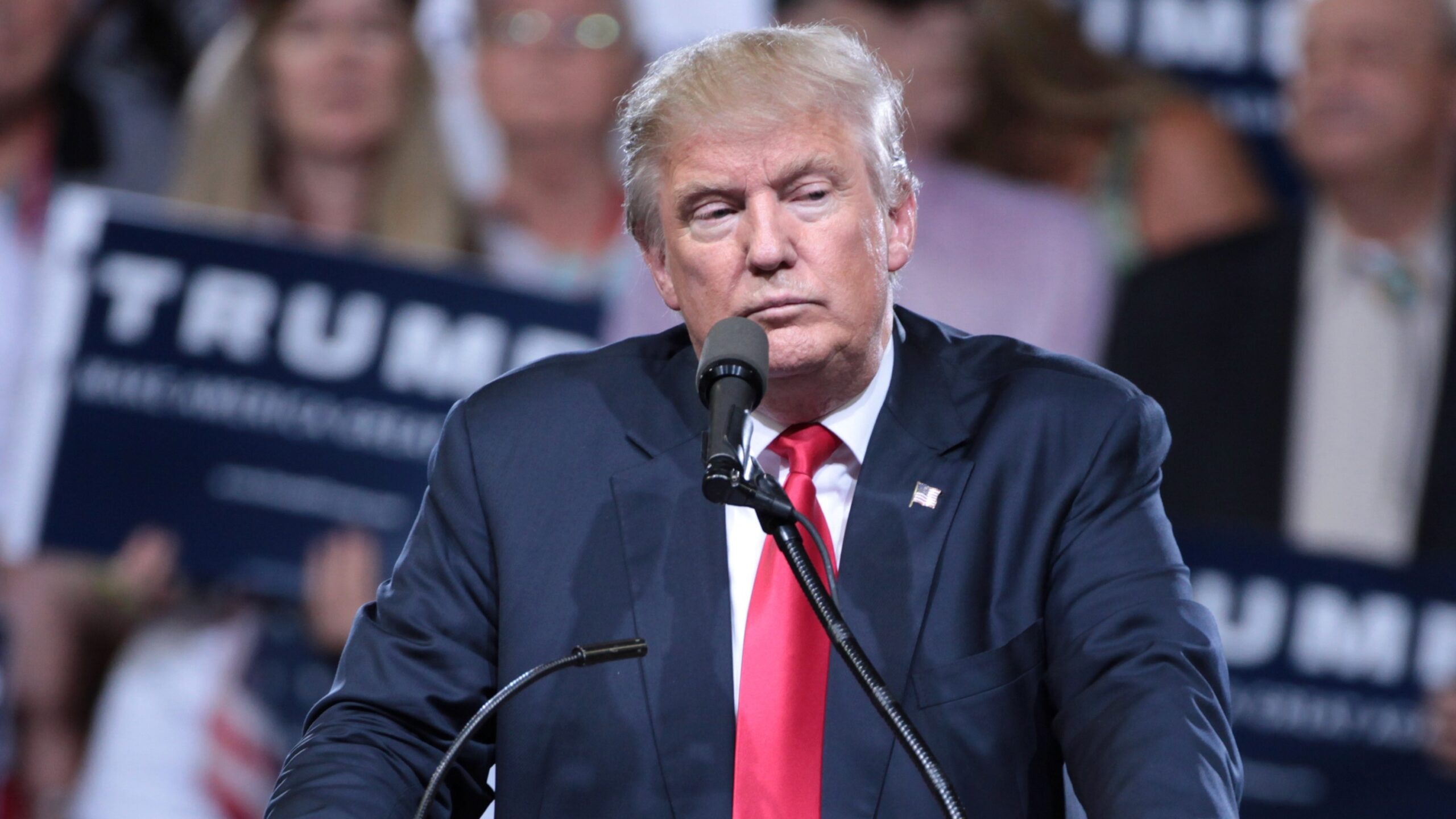 Donald Trump speaking with supporters at a campaign rally at Veterans Memorial Coliseum at the Arizona State Fairgrounds in Phoenix, Arizona. Please attribute to Gage Skidmore if used elsewhere.