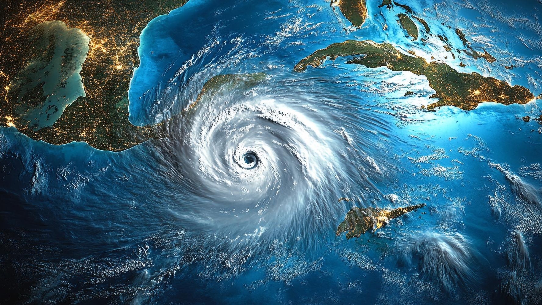 Satellite View of Hurricane Beryl Swirling Over the Caribbean Sea with Wind Patterns and Clouds