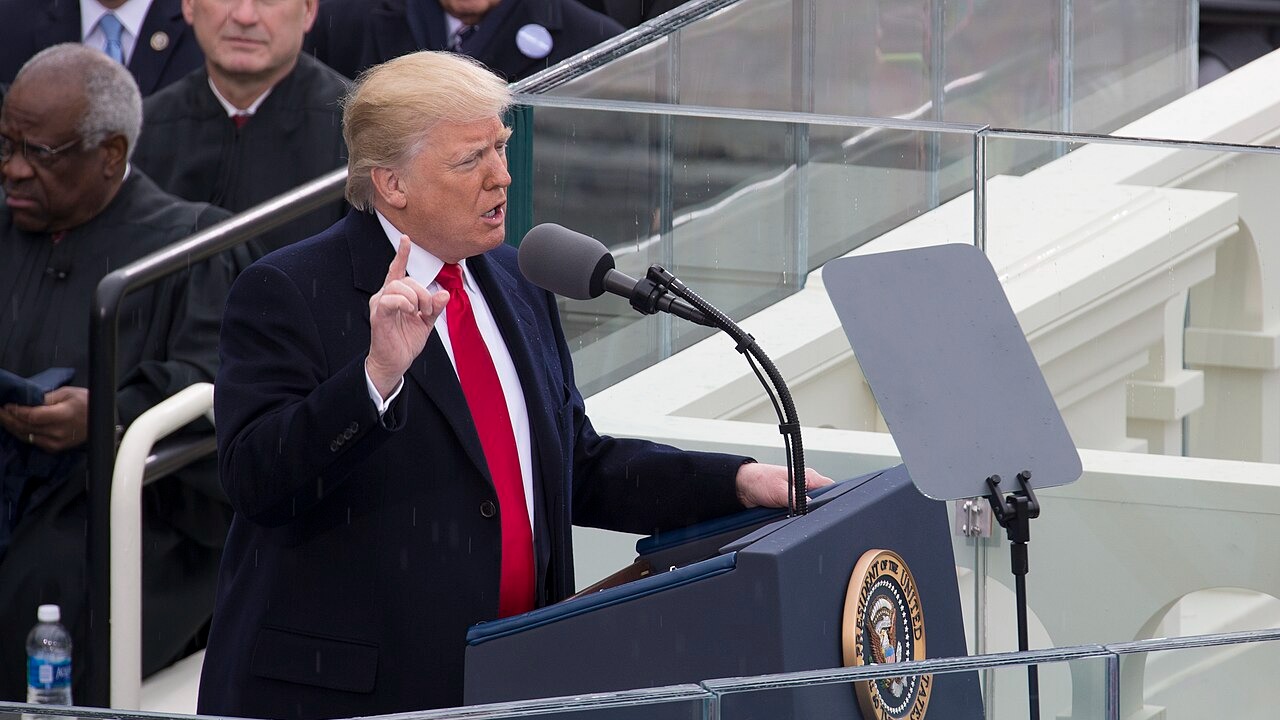 President Donald J. Trump delivers his presidential inaugural address during the 58th Presidential Inauguration at the U.S. Capitol Building, Washington, D.C., Jan. 20, 2017. More than 5,000 military members from across all branches of the armed forces of the United States, including Reserve and National Guard components, provided ceremonial support and Defense Support of Civil Authorities during the inaugural period. (DoD photo by U.S. Marine Corps Lance Cpl. Cristian L. Ricardo)