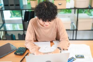Modern Businesswoman Working from Home Young Female Entrepreneur Using Laptop for Freelance project