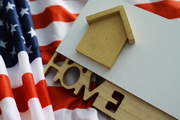 House symbol on the American flag Mortgage credit lending Housing safety