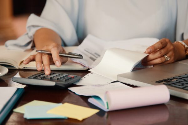 Entrepreneur working with bills