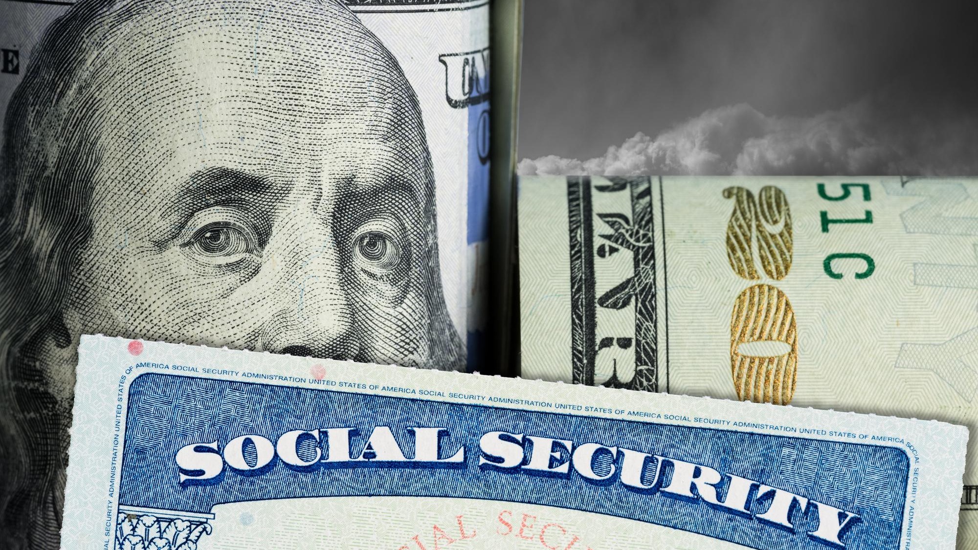 Social Security Card in front of Benjamin Franklin on dollar note
